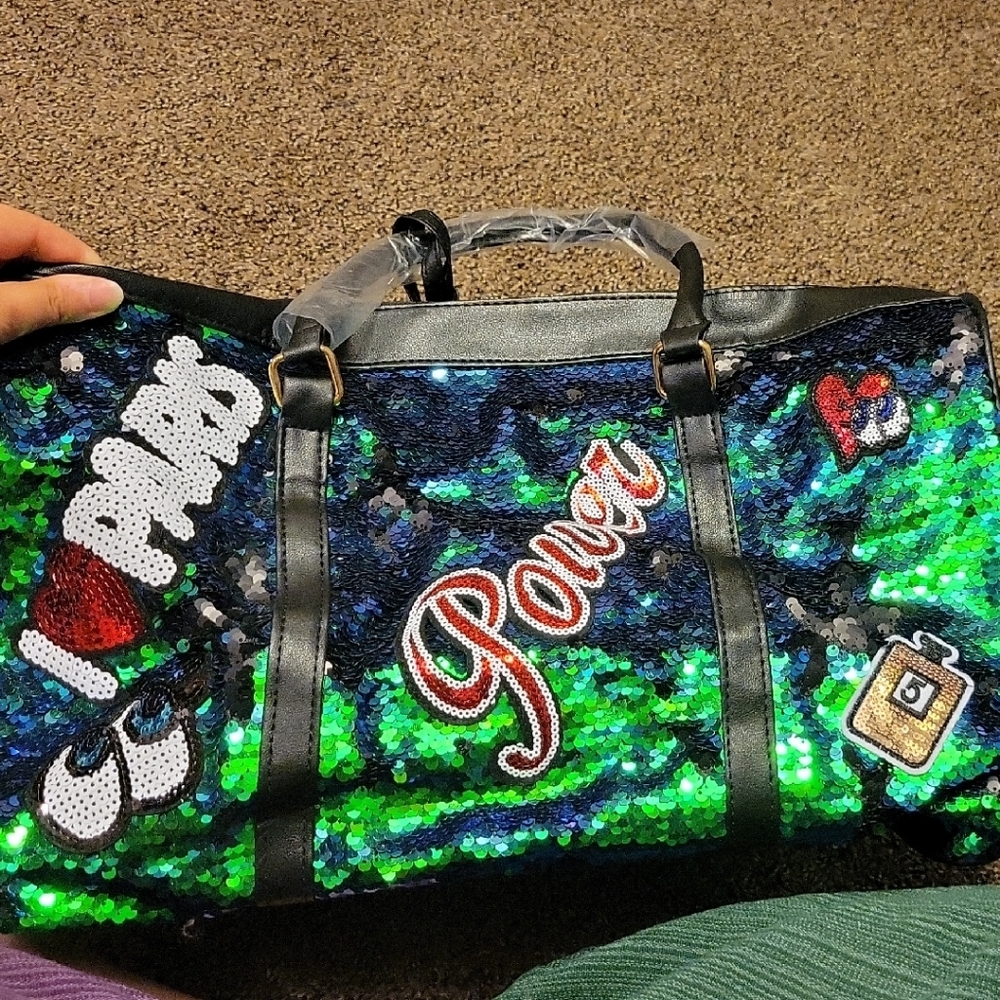 Sequin Tote Bag with Paris and Power Patches